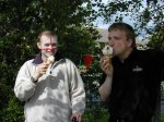 Kevin and Rich taking time out to enjoy a well earned ice cream after the fun day was over.

YDR FM Roadshow at Tall Trees School, Ilchester - Jun-2002